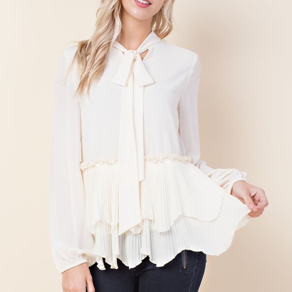 Romantic Ruffled Peplum Neck Tie Blouse. - Picture 2 of 5